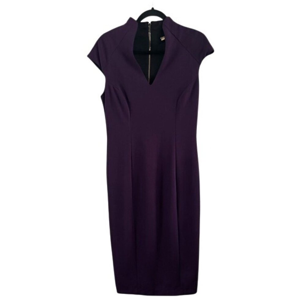 Alexia Admor Purple Mid-Length Dress Sz Medium Zip Back V-Neck Cocktail Party